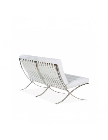 Sofá BARNA, 2 plazas, acero inoxidable, similpiel blanca