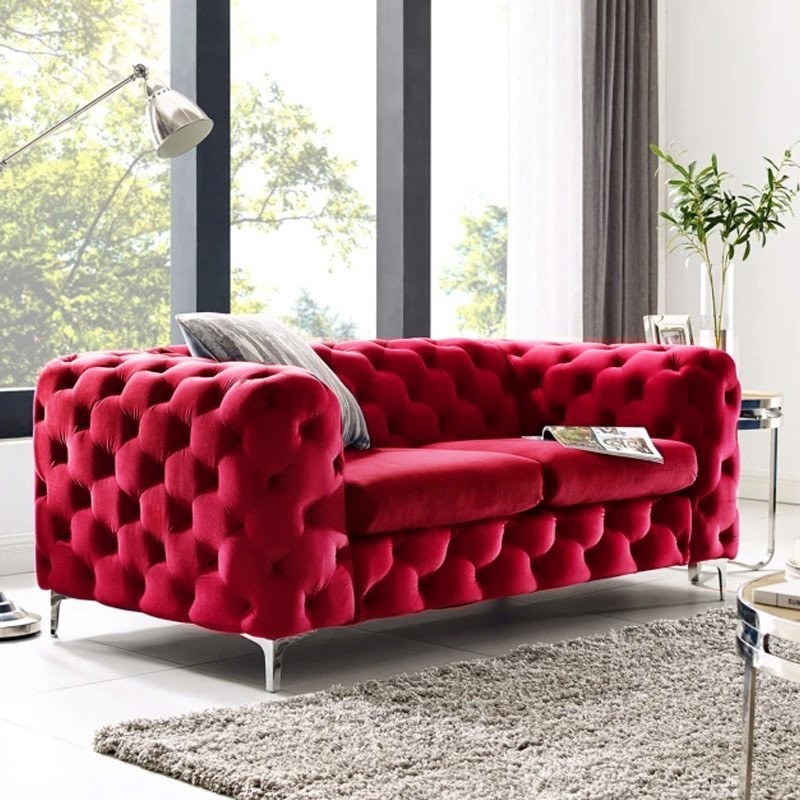 Sofá CHESTER ROYAL, 2 plazas, terciopelo rojo vino
