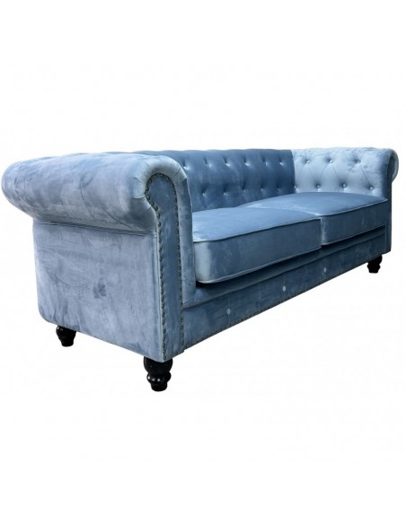 Sofá CHESTER PREMIUM, 3 plazas, tapizado velvet dusky azul
