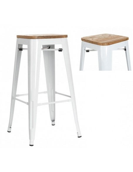 Taburete TOL, acero, madera, blanco