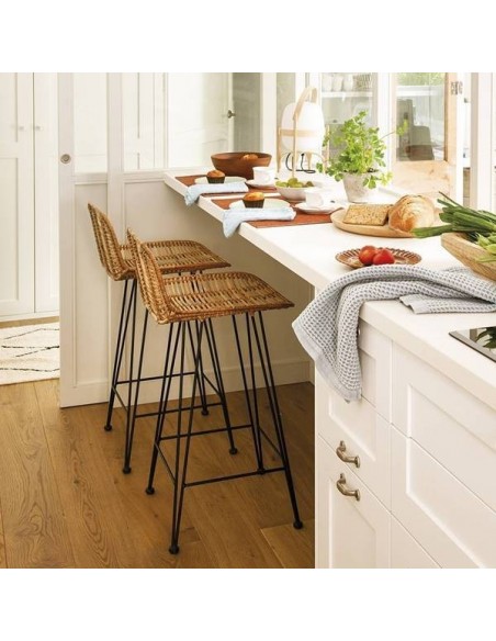 Taburete YAKARTA, metal, ratán beige