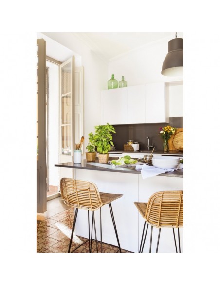 Taburete YAKARTA, metal, ratán beige