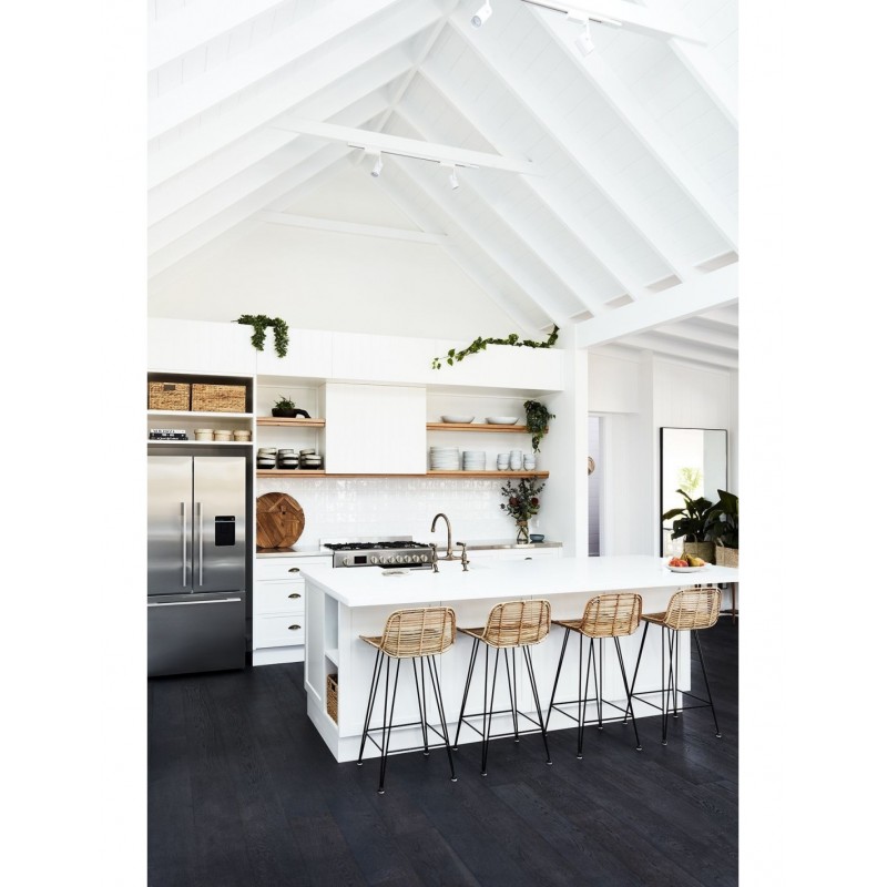 Taburete YAKARTA, metal, ratán beige