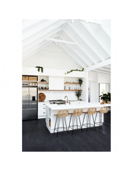 Taburete YAKARTA, metal, ratán beige