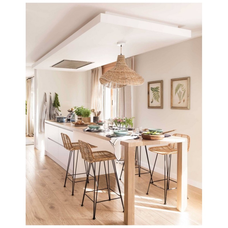 Taburete YAKARTA, metal, ratán beige