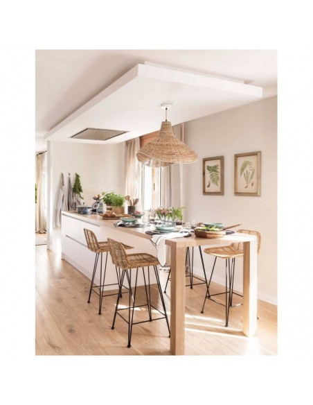 Taburete YAKARTA, metal, ratán beige