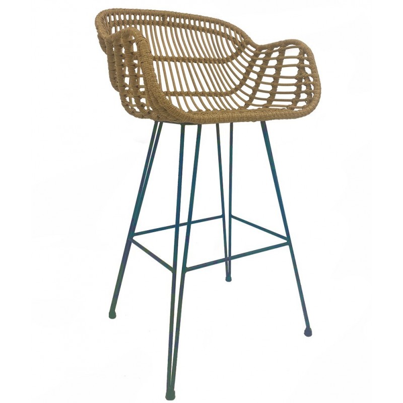 Taburete DEPOK, metal, ratán beige, cojín