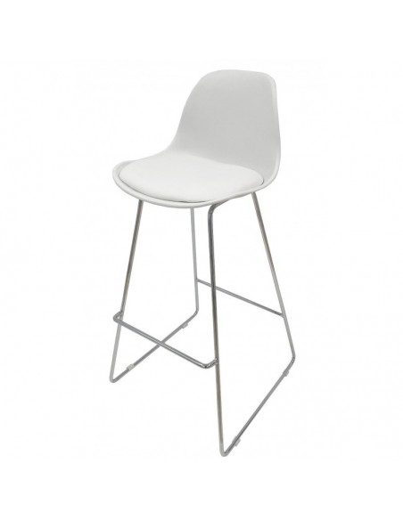 Taburete TOWER FIBB, cromado, carcasa y tapizado blanco