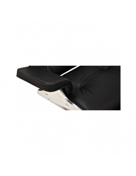 Butaca con ottoman EA, aluminio, base pulida, piel negra