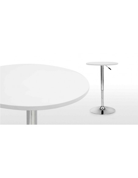 Mesa MABEL (HT), graduable, tapa soft blanca, 70 cms de diámetro