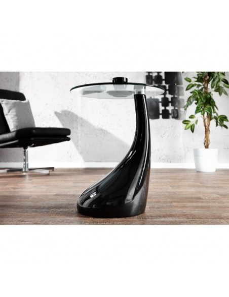 Mesa PEAR NEW, baja, negra, cristal, 50 cms de diámetro