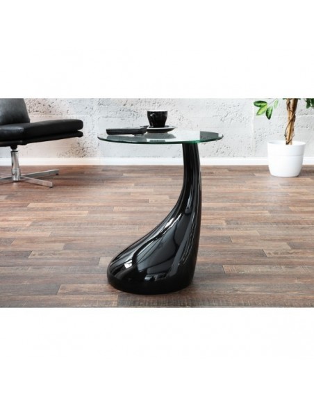 Mesa PEAR NEW, baja, negra, cristal, 50 cms de diámetro