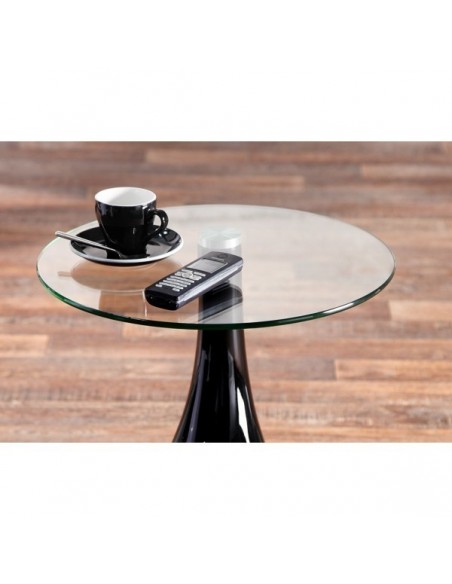 Mesa PEAR NEW, baja, negra, cristal, 50 cms de diámetro