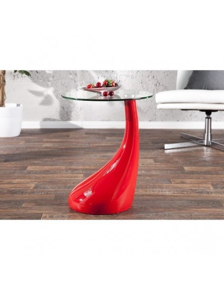 Mesa PEAR NEW, baja, roja, cristal, 50 cms de diámetro