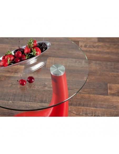 Mesa PEAR NEW, baja, roja, cristal, 50 cms de diámetro