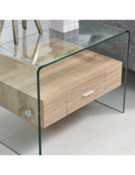Mesa MARILYN, baja, madera, cristal, 50x50 cms