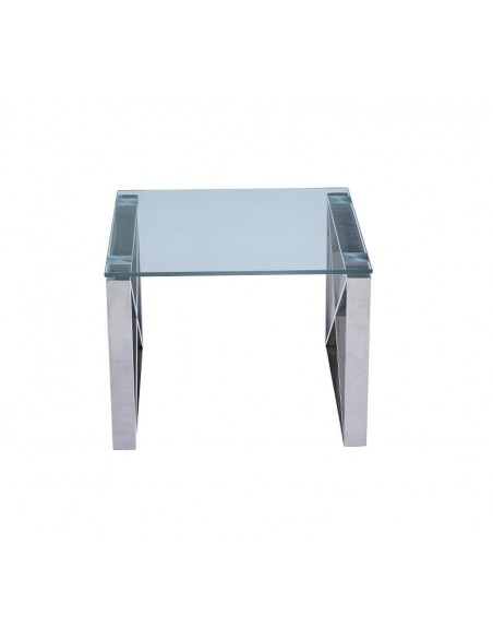 Mesa VENUS, baja, acero inoxidable, cristal, 55x55 cms