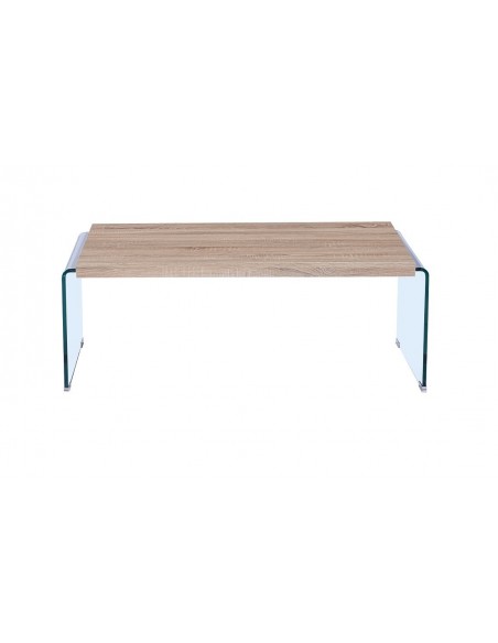Mesa OSIRIS, baja, madera, cristal curvado, 110x55 cms