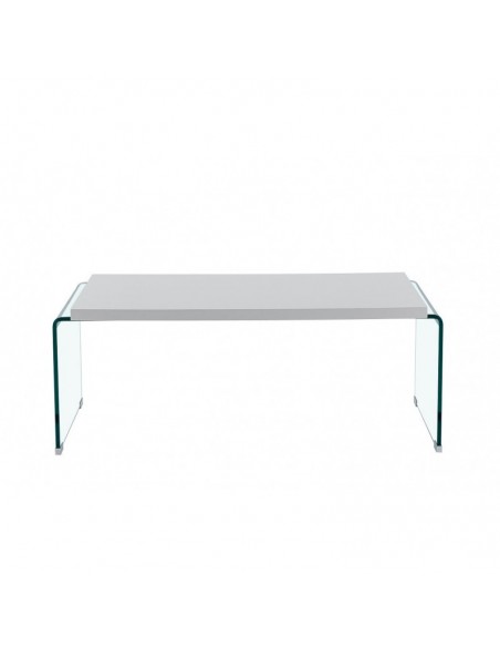 Mesa ARISTON, baja, lacada blanca, cristal, 110x55 cms