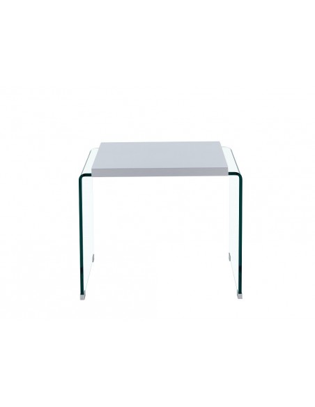 Mesa ARISTON, baja, lacada blanca, cristal, 60 x 63 cms