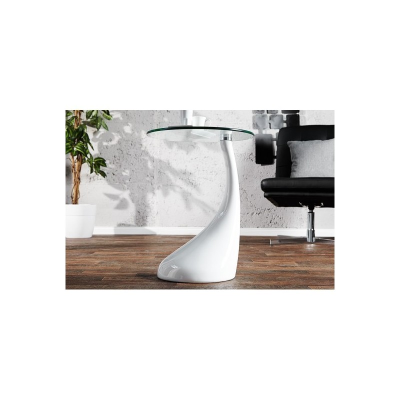 Mesa PEAR, baja, blanca, cristal, 50 cms de...