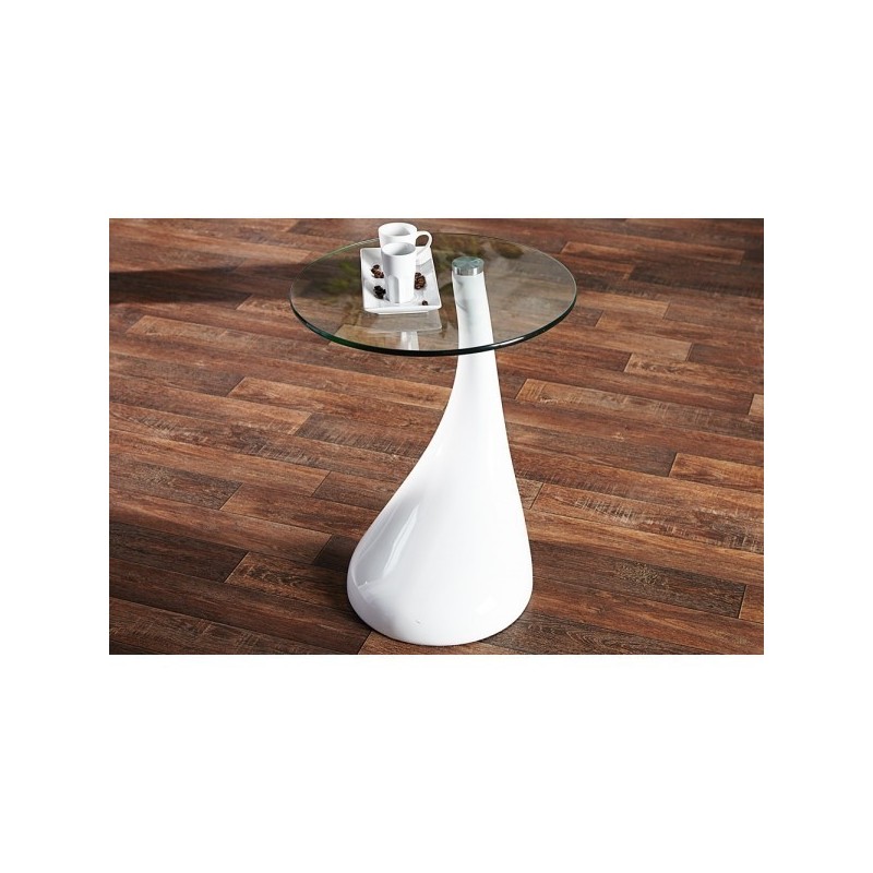 Mesa PEAR, baja, blanca, cristal, 50 cms de...