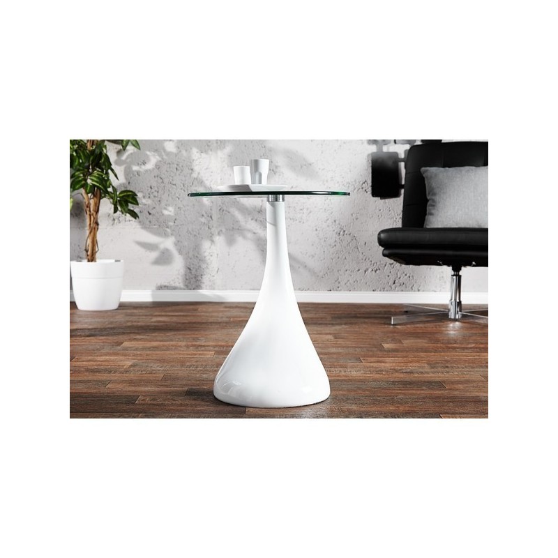 Mesa PEAR, baja, blanca, cristal, 50 cms de...