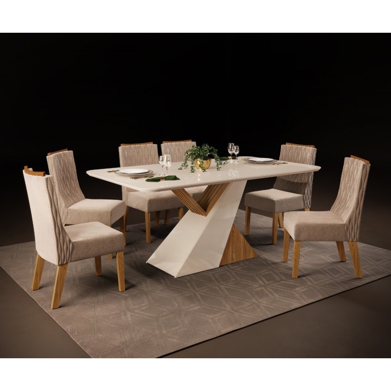 Mesa VEGA, cristal, roble y blanco roto, 180x90...