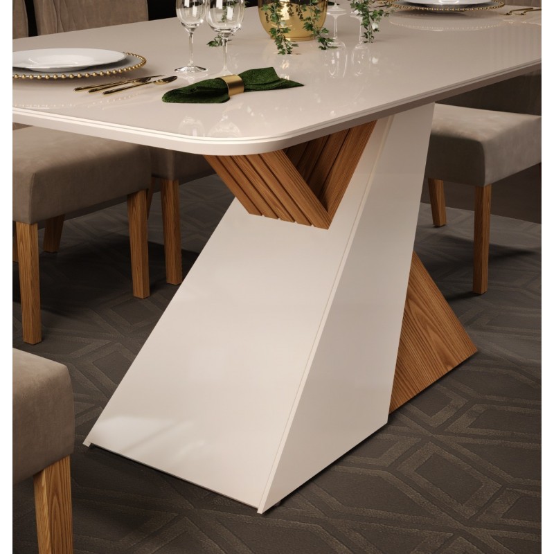 Mesa VEGA, cristal, roble y blanco roto, 180x90...