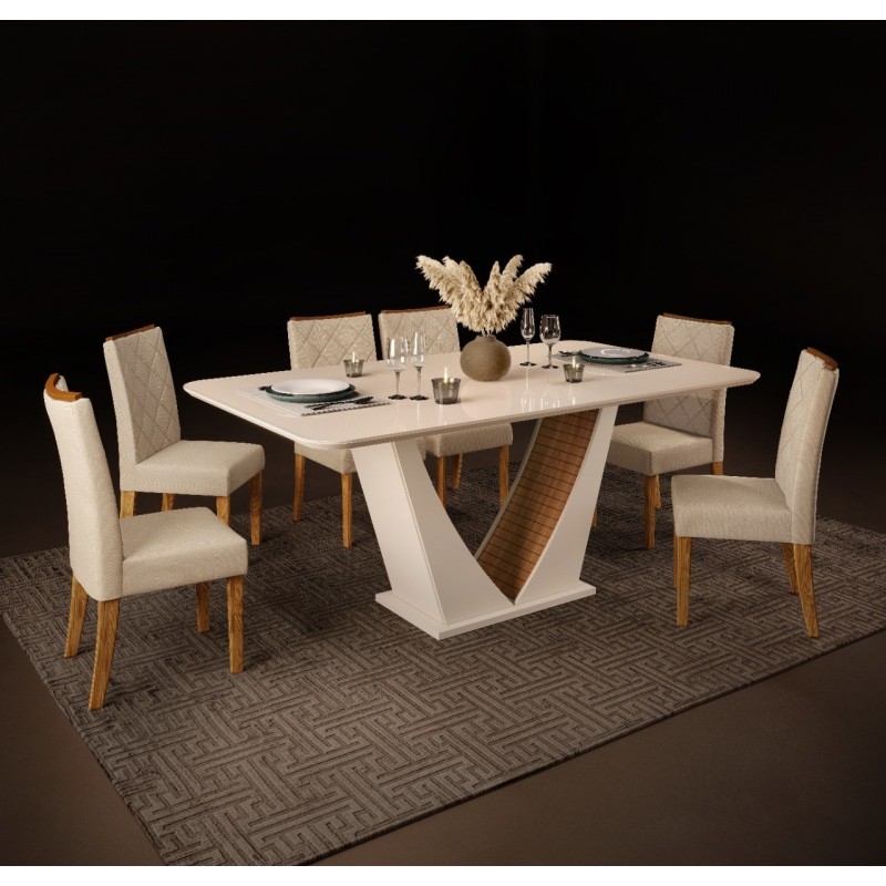 Mesa DALILA, blanco roto y roble, 170x90 cms