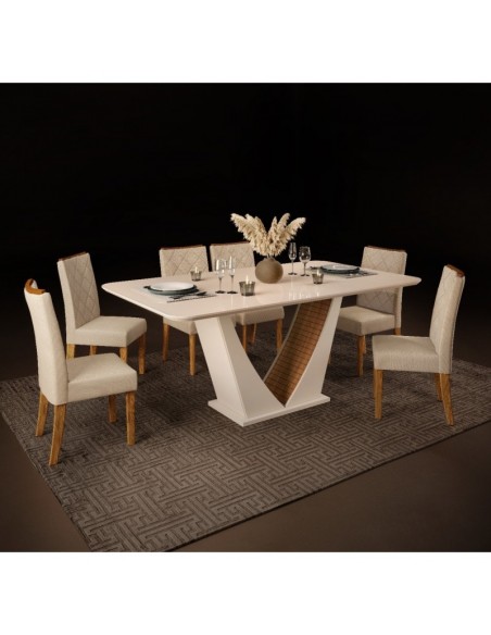 Mesa DALILA, blanco roto y roble, 170x90 cms