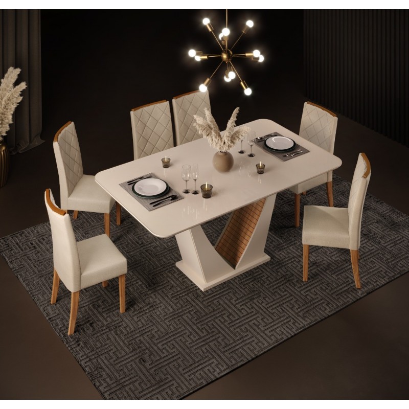 Mesa DALILA, blanco roto y roble, 170x90 cms