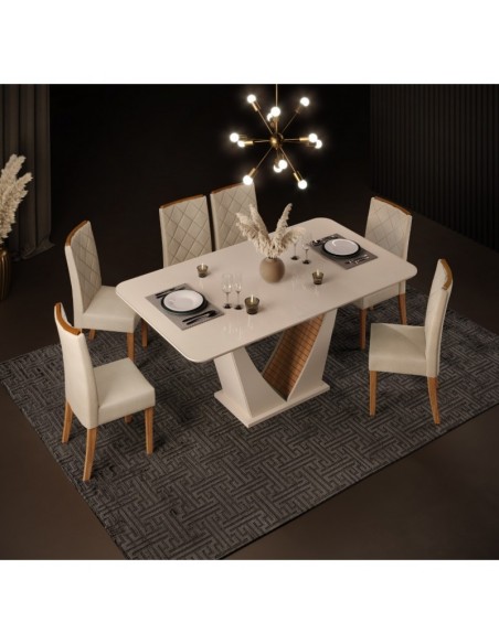 Mesa DALILA, blanco roto y roble, 170x90 cms