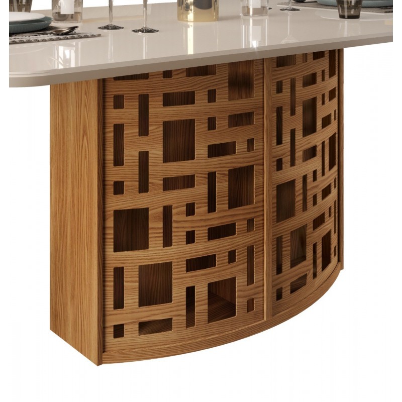 Mesa KALI, cristal, roble y blanco roto, 170x90...