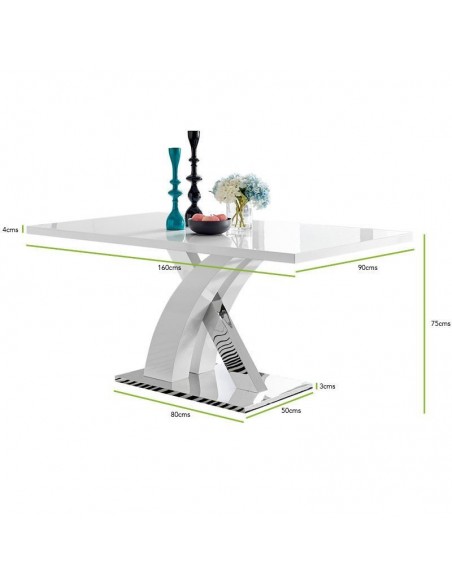 Mesa PATRICIA, acero inoxidable, lacada blanco, 160x90 cms