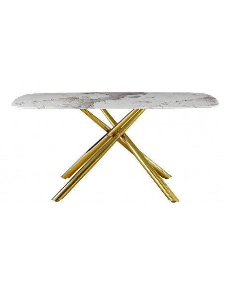 Mesa JAZZ, metal dorado, tapa de cristal templado, 160 x 90 cms