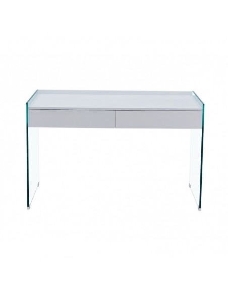 Mesa LIMOGES, cristal, cajonera, lacada blanca, 120 x 60 cms
