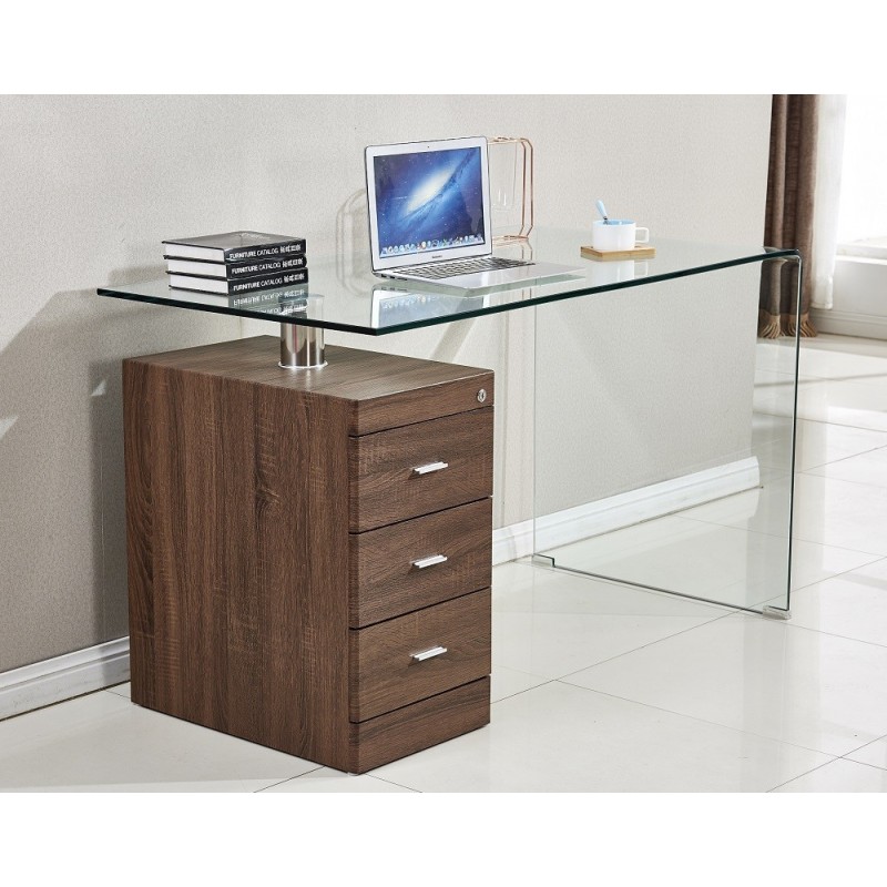 Mesa escritorio en metal cromado y cristal templado DELFOS