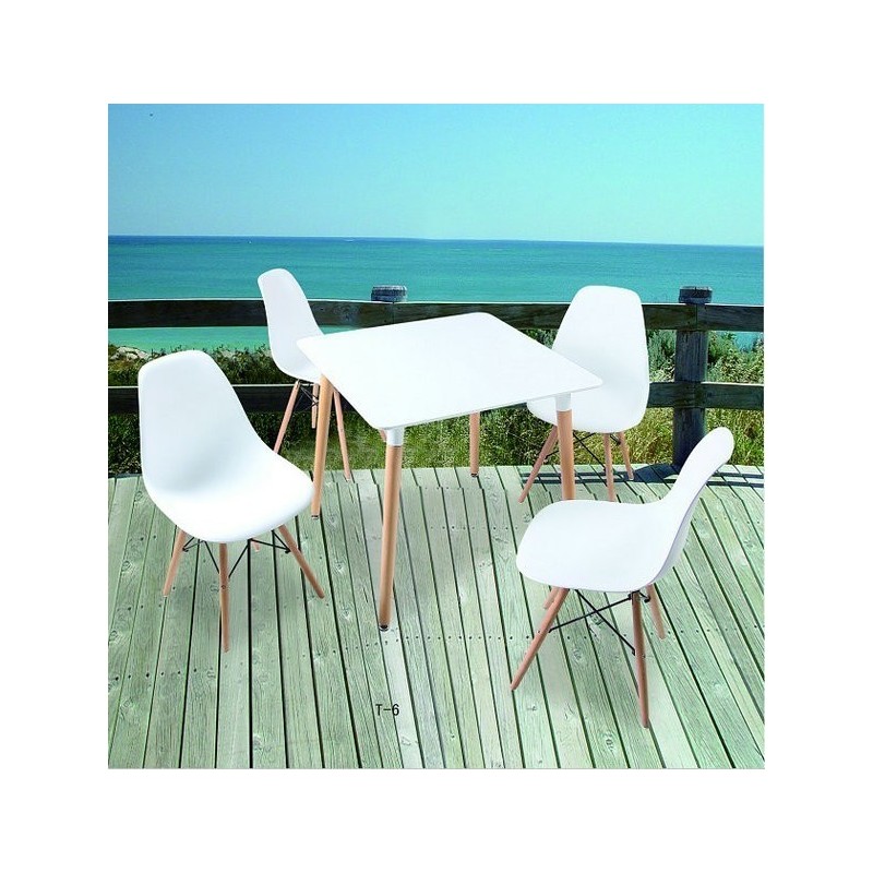 Mesa NURY, madera, tapa lacada blanca, 80 x 80 cms