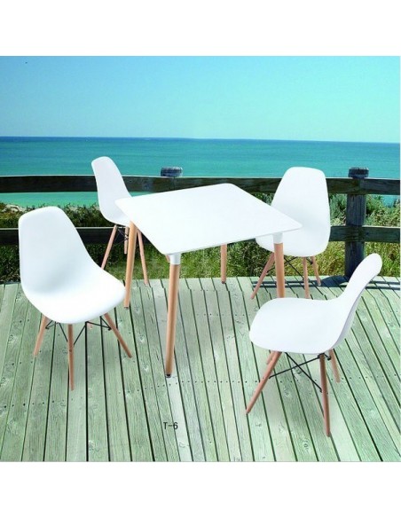 Mesa NURY, madera, tapa lacada blanca, 80 x 80 cms