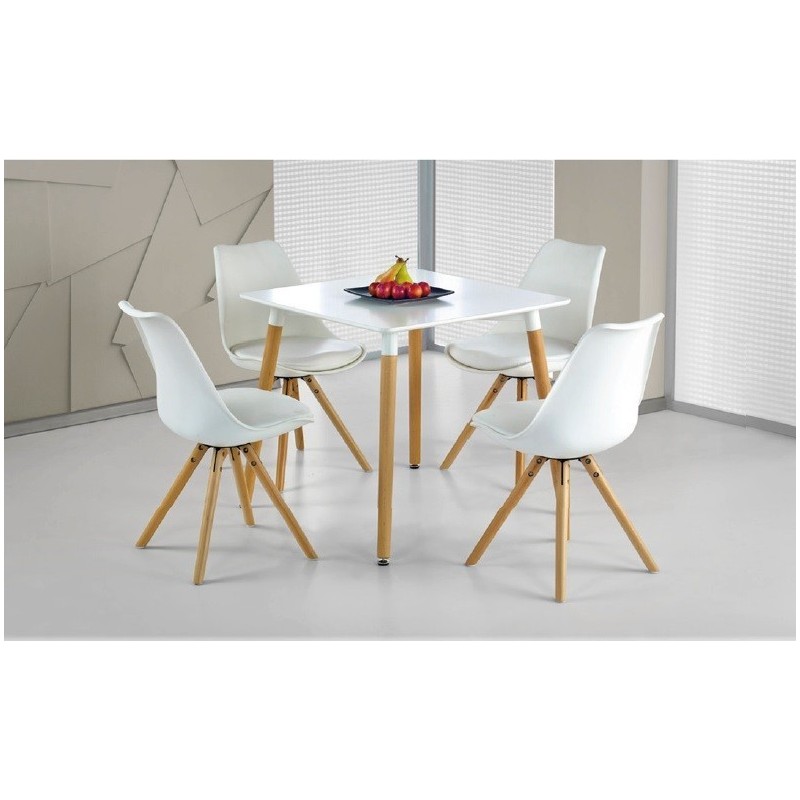 Mesa NURY, madera, tapa lacada blanca, 80 x 80 cms