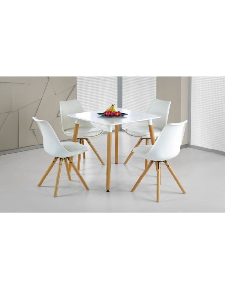 Mesa NURY, madera, tapa lacada blanca, 80 x 80 cms