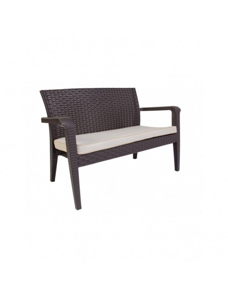 Conjunto ALBORÁN, 2 Sillones + Sofá 2 plazas + mesa, polipropileno chocolate, cojines incluidos