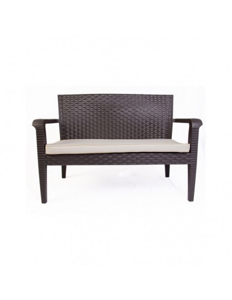 Conjunto ALBORÁN, 2 Sillones + Sofá 2 plazas + mesa, polipropileno chocolate, cojines incluidos