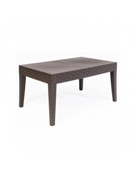 Conjunto ALBORÁN, 2 Sillones + Sofá 2 plazas + mesa, polipropileno chocolate, cojines incluidos