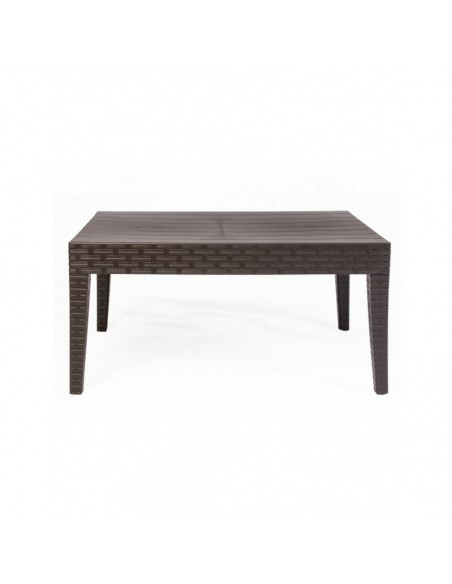 Conjunto ALBORÁN, 2 Sillones + Sofá 2 plazas + mesa, polipropileno chocolate, cojines incluidos
