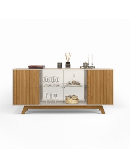 Buffet GRENOBLE, 4 puertas, cristal, roble y blanco roto, 180 cms.