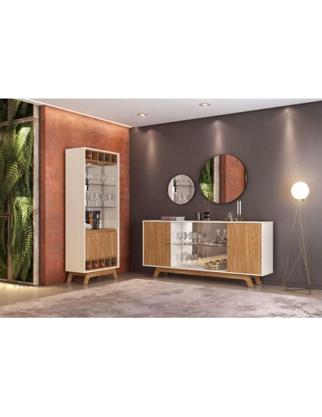 Buffet GRENOBLE, 4 puertas, cristal, roble y blanco roto, 180 cms.