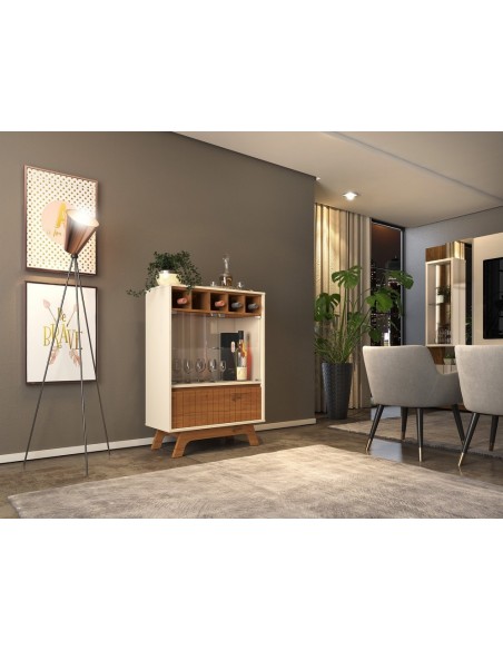Vitrina BREST, cristal, roble - blanco roto