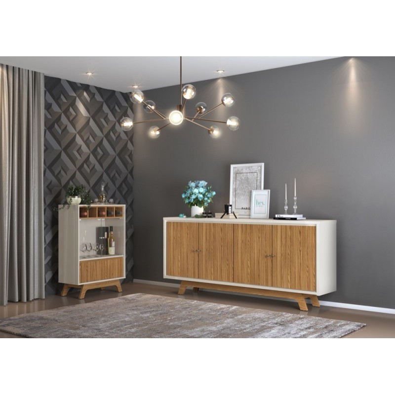 Vitrina BREST, cristal, roble - blanco roto